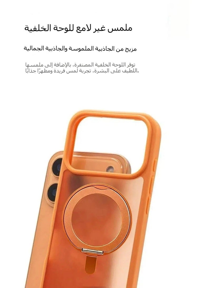 LR Nexus iPhone 17 pro-phone case with 360-degree rotatable stand - MagSafe magnetic phone case, comes with high-definition tempered glass screen protector, Free Tempered Glass Included!(Orange) - Image 3
